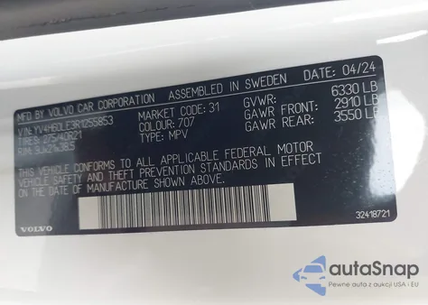 2024 Volvo Xc90 Recharge Plug-In Hybrid T8 Plus 6-Seater из США, поврежденный, VIN YV4H60LE3R1255853